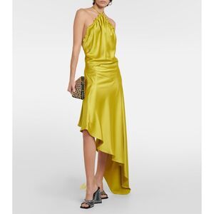NWT The Attico Ruched Halter Feather-Trimmed Satin Midi Dress Size US 0 $1760